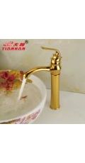 新款鍍金色面盆龍頭 歐式復(fù)古冷熱水龍頭加高單孔臺上盆