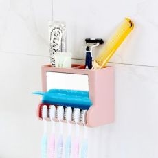 北歐五色創意強力粘貼式多功能牙膏牙刷架 浴室洗漱用品收納架